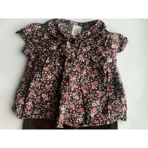 Girl's Size 9M 6-9 Months Two Piece Carter's Brown Floral Blouse Top & Pants - Picture 3 of 6